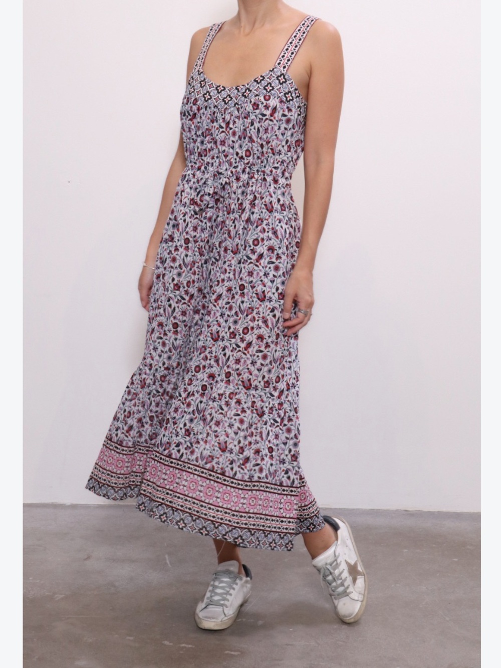 Xirena Lyra Electric Poppy Sleeveless Waist Tie Midi Dress Floral Pockets Sz M